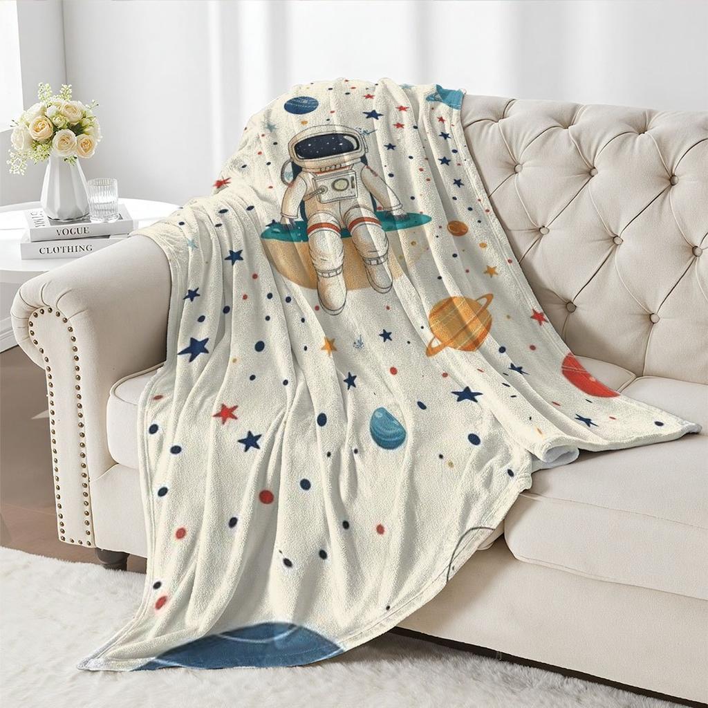 Astronaut Space Print Flannel Throw Blanket Soft Cozy Fleece for Bed Couch Kids Room All Season Fun Gift