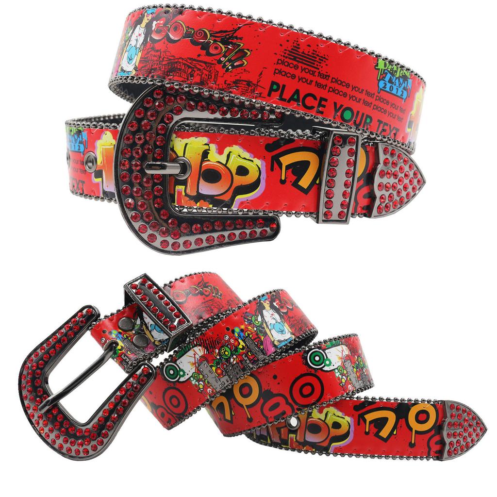 Новый богемный принт граффити повседневный универсальный персонализированный ремень ремень со стразами украшение европейский и американский универсальный
