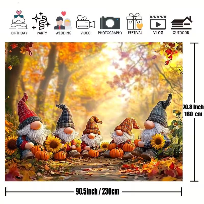 Двумерный фон для фотосессии на День Благодарения с гномами, лесной урожай