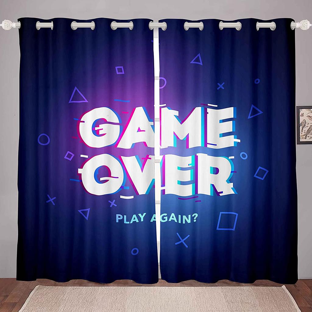 Gamer Curtains Video Game Gamepad Controller Print Pattern Window Drapes For Kids Boys Girls Bedroom Curtains 2 Panels Drapes