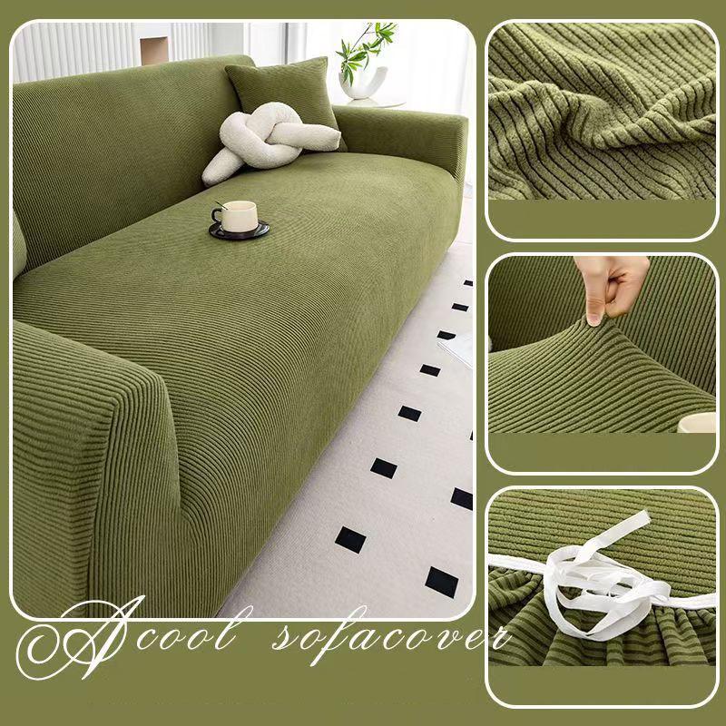 High Elasticity Polar Fleece Sofa Cover Four Season Thin Stripe All Inclusive Armchair Protector Solid Living Room Couch Covers