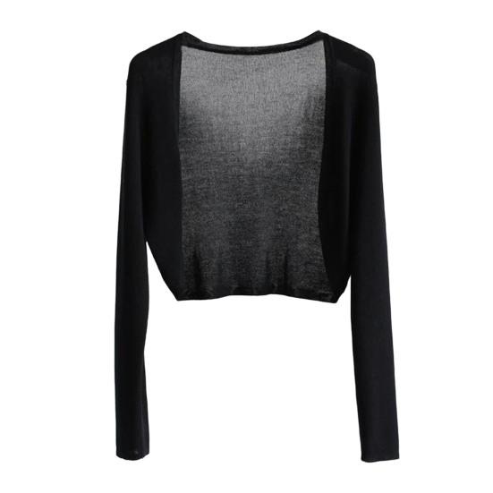 Женский короткий кардиган, однотонный, тонкий, с длинным рукавом, с открытой строчкой, эластичный