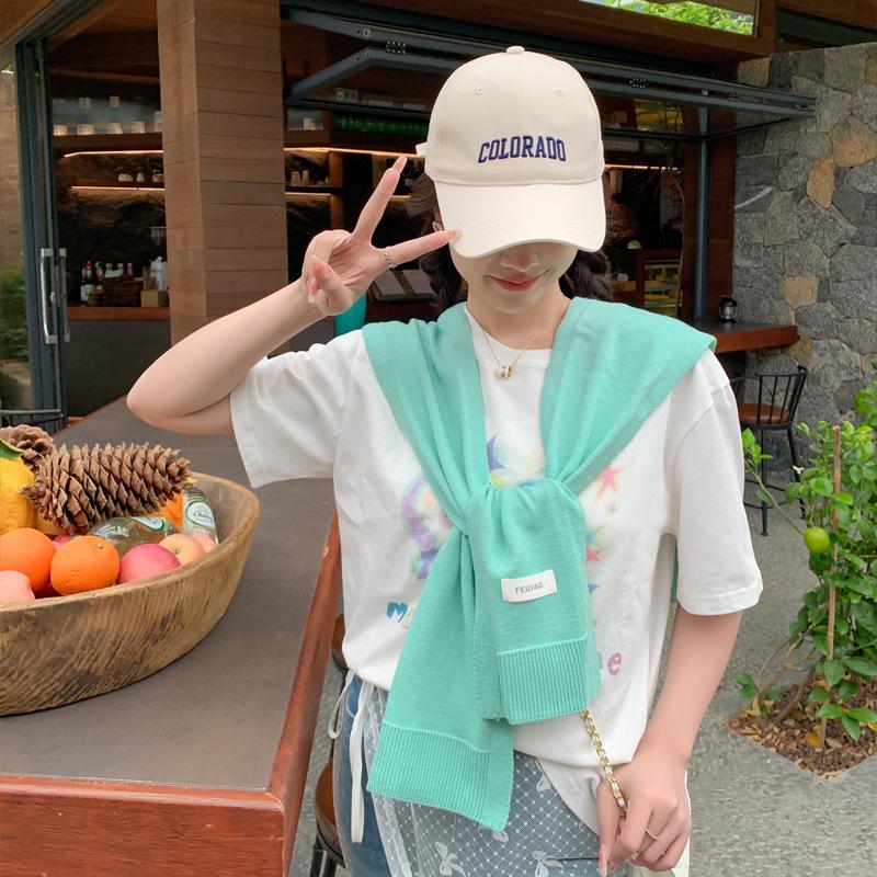 New Knitted Solid Color Letter Shawl For Women Versatile Student Outdoor Shoulder Spring/Summer Air Conditioning Room Shoulder