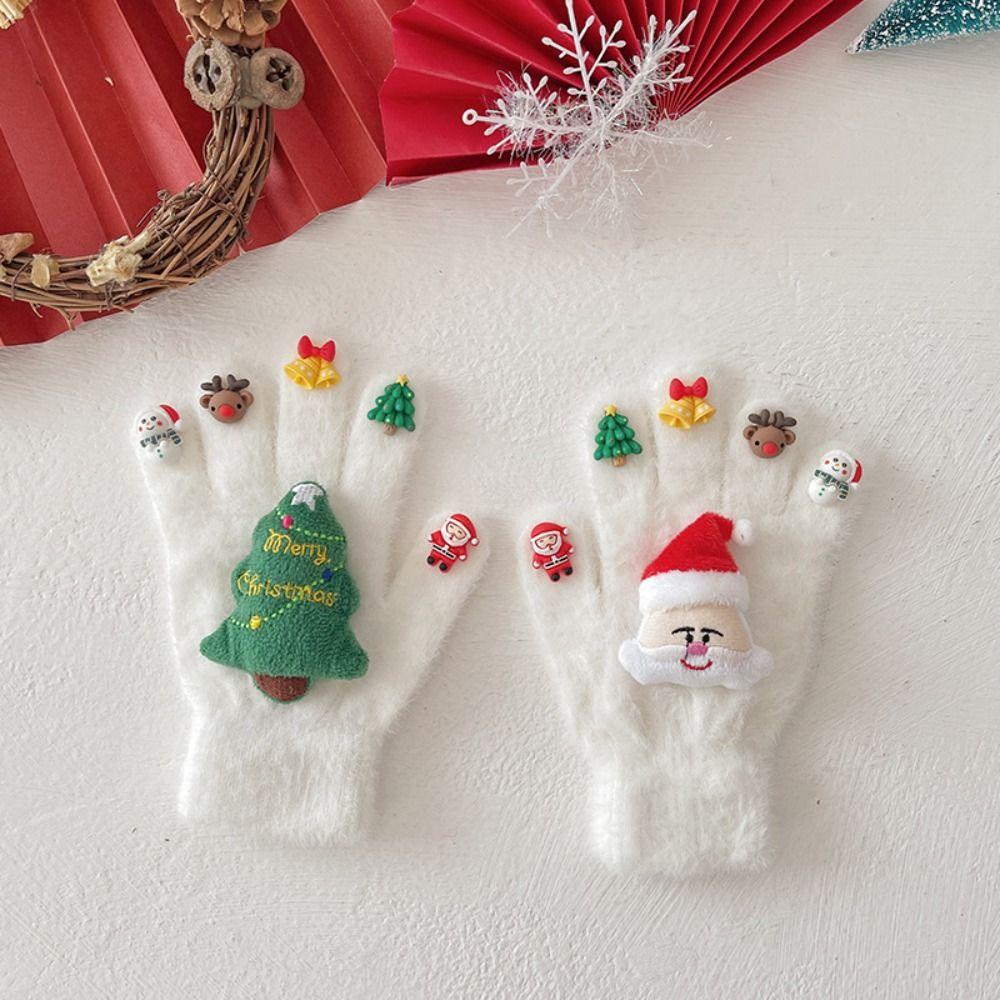 Cartoon Christmas Gloves Thicken Five Finger Gloves Cute Xmas Winter Gloves Christmas Festival