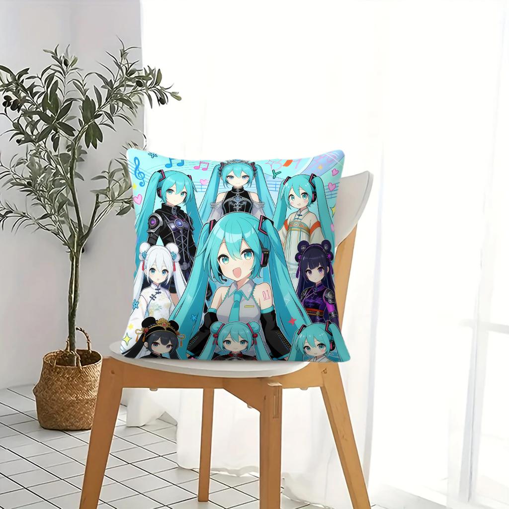 Hatsune Miku Short Plush Print Throw Pillow/Sofa Cushion/Simple Nap Mat/Office Lumbar Support Cushion, Anime Home Decor