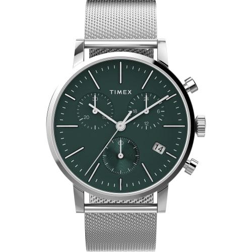 TIMEX Midtown Chrono Men's Watch, TW2W43400, Green Dial, Stainless Steel, Mineral Glass, Quartz Movement, Silver