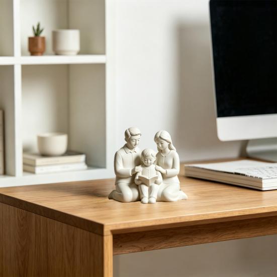 Family Reading Statue, Resin Parent & Kids Sculpture, Minimalist Home Decor, Heartwarming Mother's Day Father's Day Gift, Unique Housewarming Present