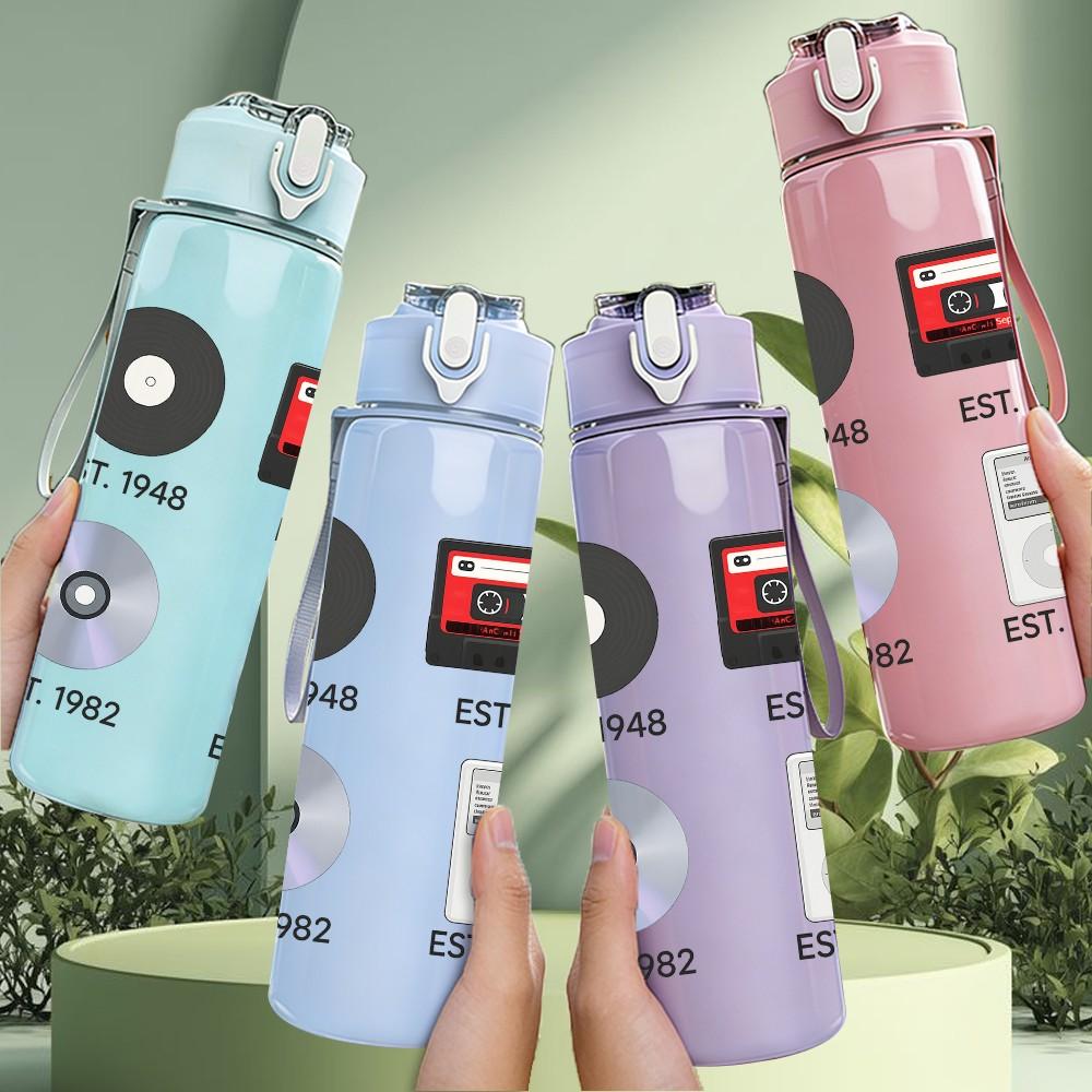 1PC Vinyl Record Disc Set 750ml Color Plastic Sports Water Bottle Leakproof Flip Straw Lid Suitable for Sports Office Home Use