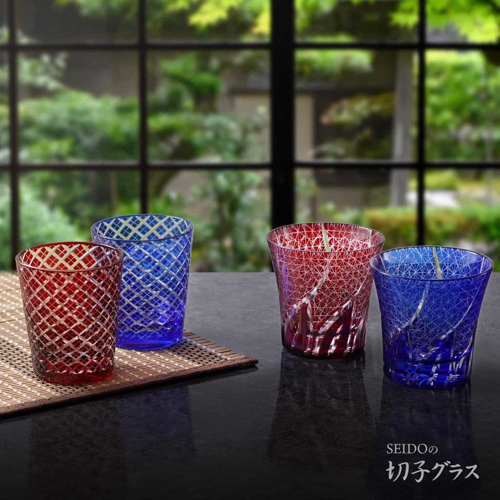 SEIDO Kiriko Glass Pair Rocks Old Shochu Сделано в высококачественном наборе Paulownia 240 мл, стекло, стекло, стекло, Япония, коробка, (Хризантема Цунаги)