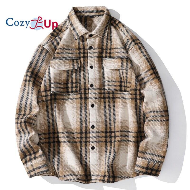 Cozy Up High Street Men's Plaid Shirt Jacket Vintage Double Pockets Designer Loose Cardigans Cargo Work Shirts Daily Couple Clothes