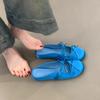 Inner Height Increase Flat Bottom Comfortable Casual Bag Head Sandals Bow Word with Satin Round Head Half Slippers Women's Shoes
