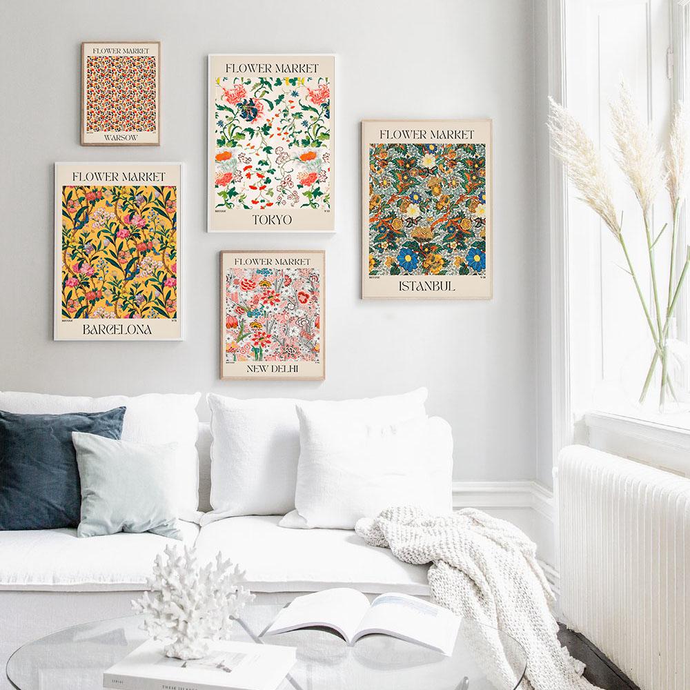Цветочный рынок Париж Лондон печать плакатов винтажная ботаническая картина на холсте с растениями абстрактная настенная живопись скандинавская картина для гостиной