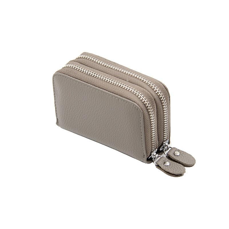 Держатель для карт из цельной воловьей кожи с несколькими отделениями для карт, защитой от сканирования, двойной молнией, унисекс-кошелек для монет и органайзер для карт