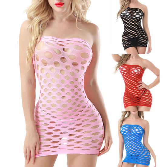 Off Shoulder Skinny Nightwear Dress Good Elastic Sexy See-through Hollow Holes Mini Dress Female Clothing