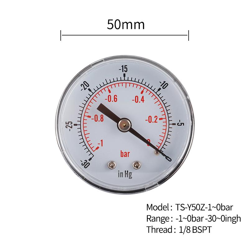 TS-Y50Z-1-0bar Axial Air Pressure Gauge -1-0 Bar Hydraulic Oil Water Pressure Meter Gauge