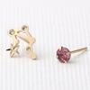 14K Gold Zodiac Birth Color Cubic Unbalanced Gold Earrings Libra