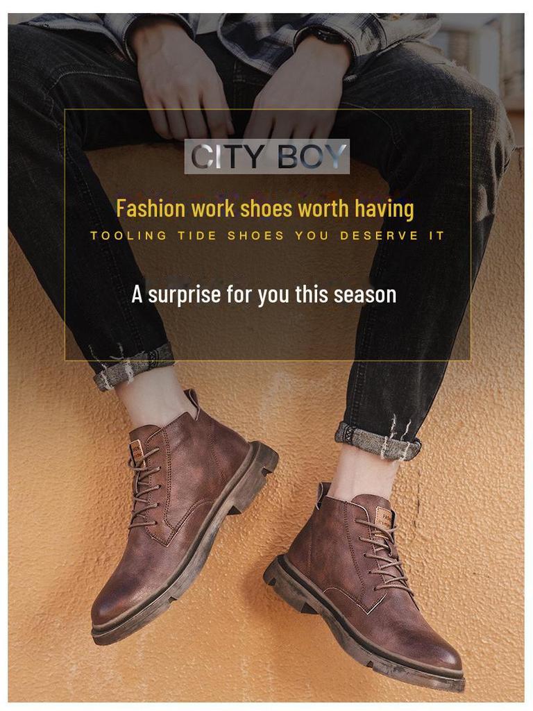 Мужские кожаные ботинки Martin средней высоты — повседневная рабочая обувь в британском стиле на весну/осень