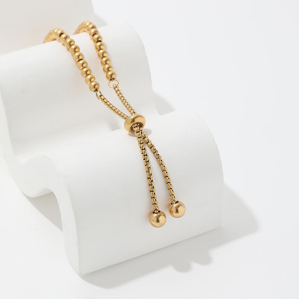Fenny 18K PVD Gold Plated Waterproof Fashion Lucky Round Beads Pave Adjustable Stainless Steel Bracelet for Women