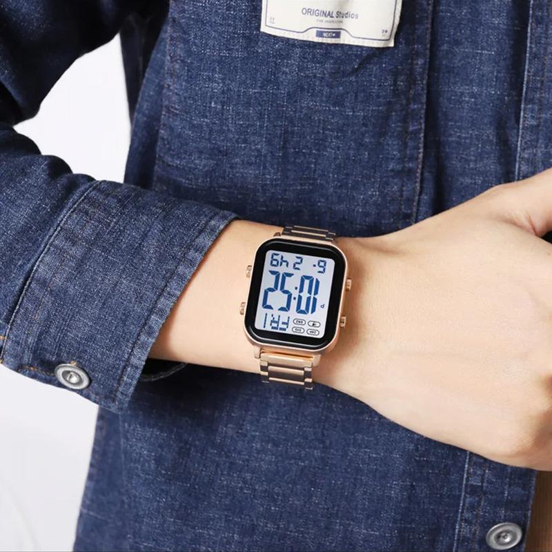 Цифровые часы для мужчин водонепроницаемые спортивные электронные наручные часы EL дисплей часы из нержавеющей стали