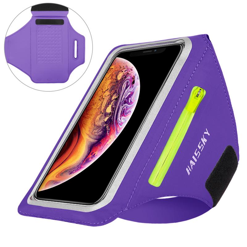 HAISSKY Спортивные нарукавники для бега для iPhone 17 16 15 14 13 Pro Max 15 Plus 16e 17 Air Samsung S25Ultra Карман на молнии Нарукавная сумка Чехол