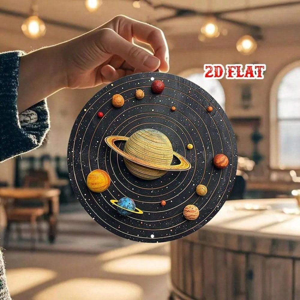 Космическое искусство Металлическая круглая настенная табличка Планеты Солнечной системы Орбиты 2D Плоский жестяной декор 12 дюймов