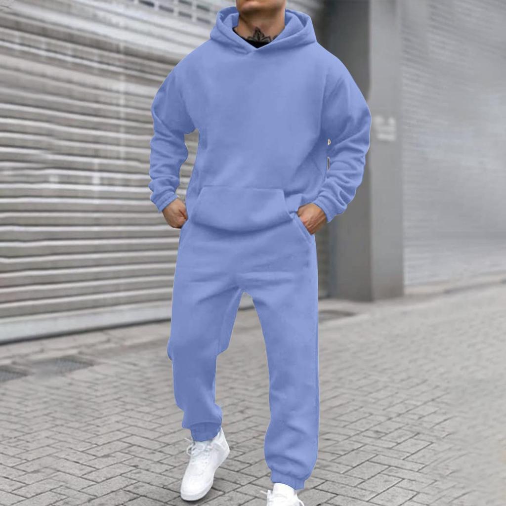 Men's Solid Colour Hooded Long Sleeve Sweatshirt Home Trousers Running Suit