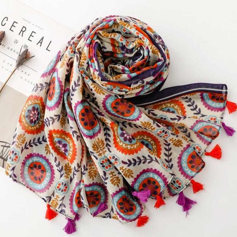 Luxury Bohemian Styles Women Scarf Summer Beach Shawl Cotton Linen Feeling Tassel Pashmina Muslim Hijab Wrap Viscose Turban