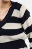 Women's Elegance Style Sweater Navy Blue Crop V-Neck Striped Knitwear Sweater