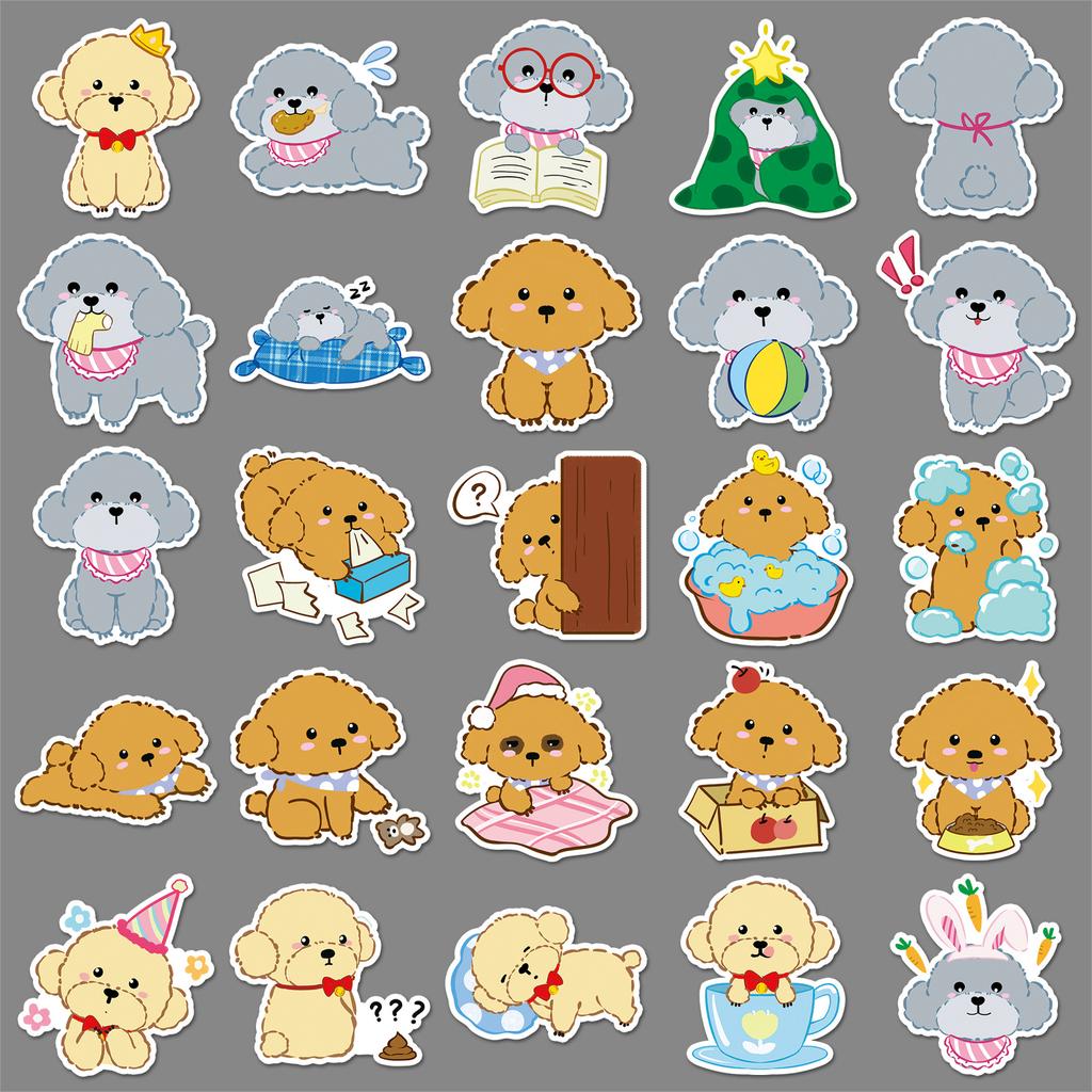 50 Teddy Dog Graffiti Stickers Personalized Cartoon Cute Dog Decoration Mobile Phone Water Cup Shell Stickers