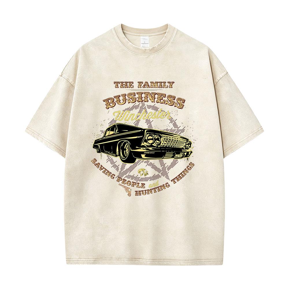 Washed Vintage TV Play Supernatural Saving People Hunting Things The Family Business Tshirt Men Women Casual Oversized T Shirt