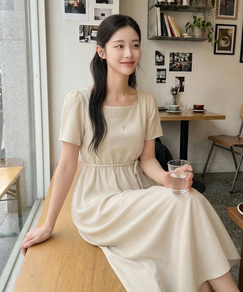 Roem Square Neck Short Sleeve Dress Rmowg26Rt1