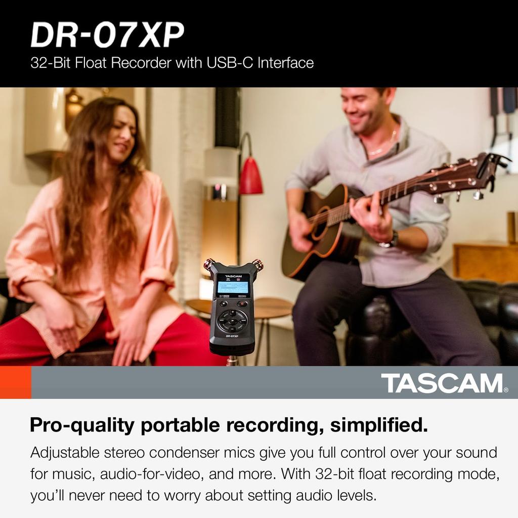 TASCAM Портативный стерео рекордер DR-07XP 32-бит с поддержкой записи с плавающей точкой
