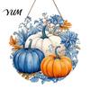 Autumn Theme Hanging Decoration Harvest Festival Welcome Sign for Front Door, Rustic Wooden Wheat Ear Ornament with Hemp Rope, Pumpkin Plaque