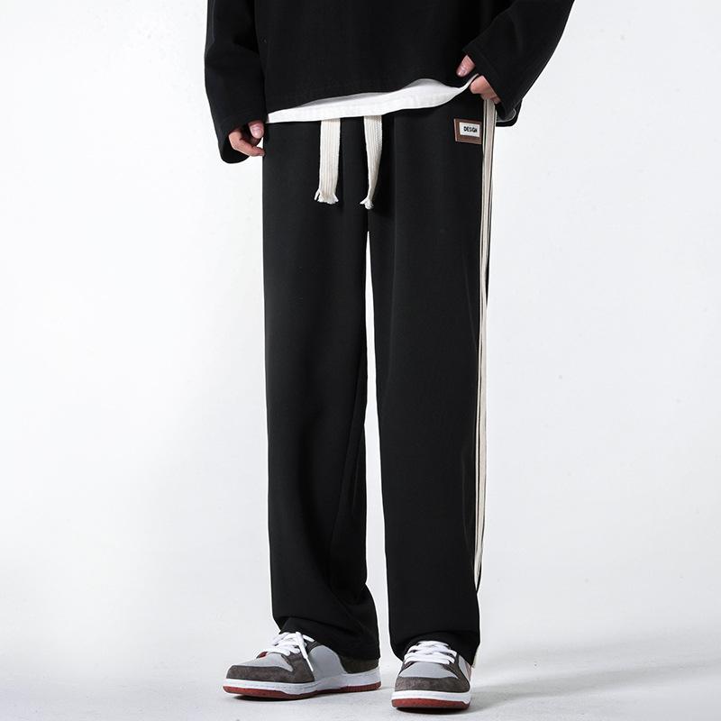 Spring and Autumn Men's New Vintage Side Strip Stitching Loose Straight-Leg Sports Trousers