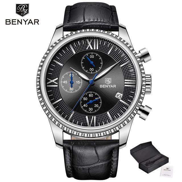 BENYAR Мужские часы, модные лучшие люксовые бренды, кварцевые спортивные часы с хронографом, военные золотые часы
