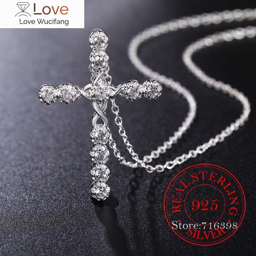 Новое поступление модное ожерелье с крестом аксессуары Ture 100% стерлинговое серебро 925 пробы кристалл Cz подвески ожерелье для женщин ювелирные изделия