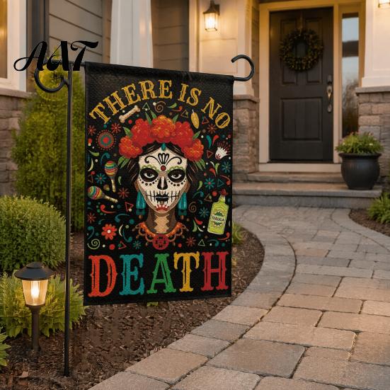 Garden Flags Day of The Dead Flag, 12x18 Inch Floral Skull Decorative Yard Signs Mexican Gothic Skeleton Flowers Double-Sided Burlap Banner for Patio,
