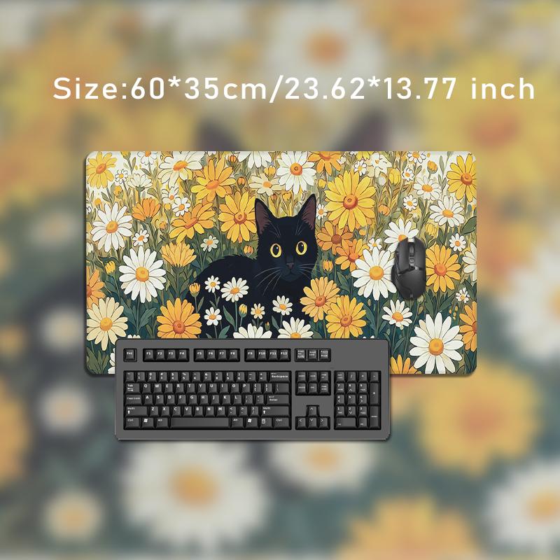 Mouse Pad Black Cat Autumn Daisies Gamer XL Custom Mousepad XXL Playmat Natural Rubber Soft Office Office Accessories Mice Pad