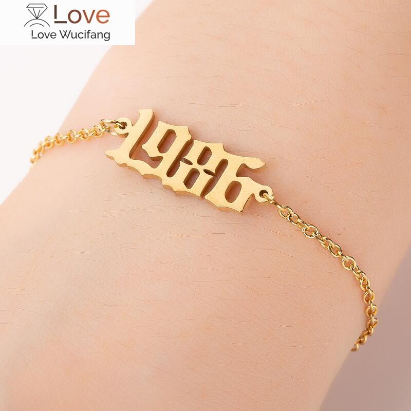 1980-2000 Браслет с годом рождения, золотой цвет, нержавеющая сталь, браслеты с цифрами для женщин, браслеты дружбы, женские модные ювелирные изделия