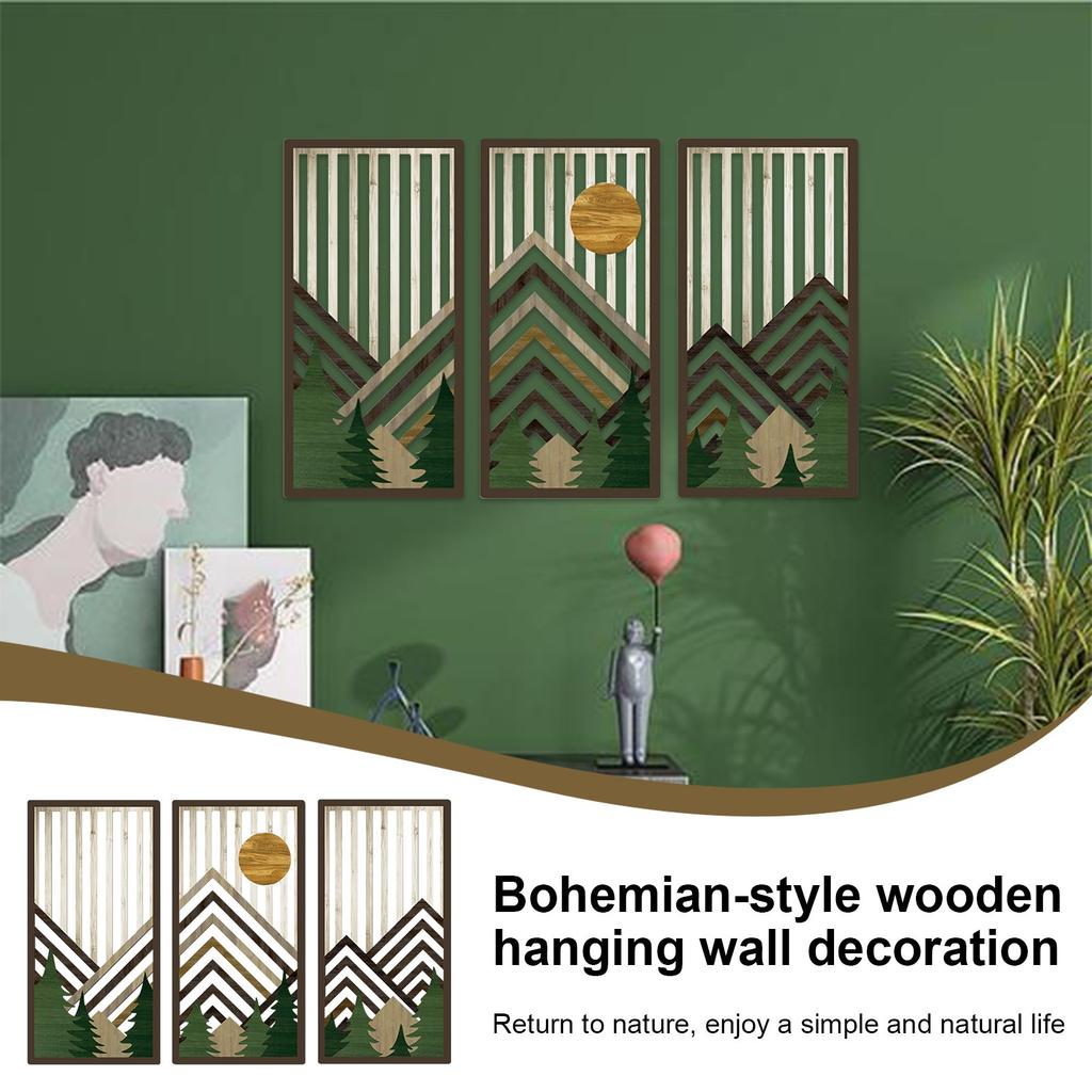 Bohemian Style Hollow Wooden Hanging Wall Decoration Wall Hanging Quadruple Mountain Forest Hollow Board