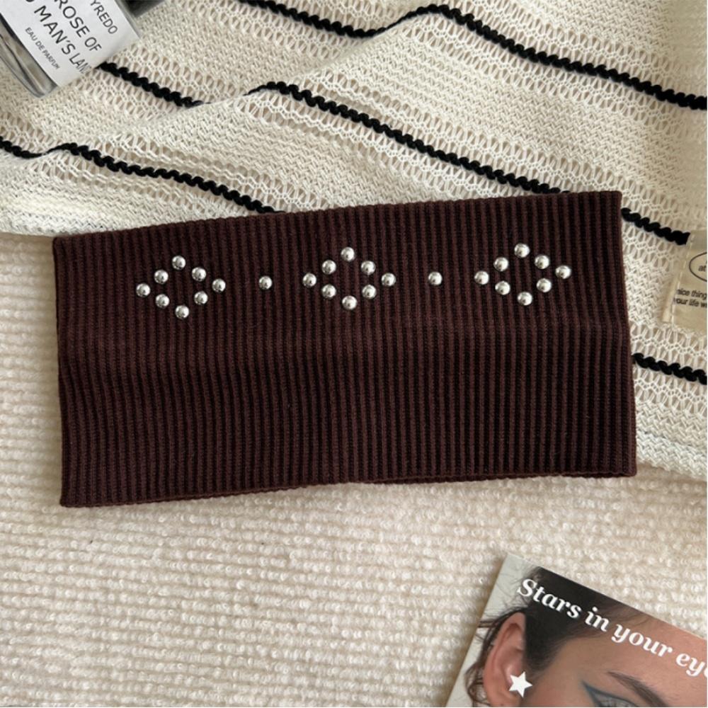 Knit Hair Accessories Versatile Metal Rivet Hairband Elastic Wide Headband Y2k Fashion Hairband For Dating Work Travel