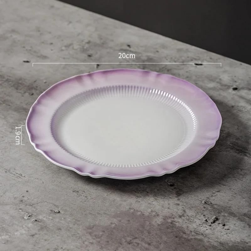 Легкая роскошная фиолетовая керамическая тарелка для изысканных блюд в ресторане высокого класса, рыбная тарелка, десертные тарелки для послеобеденного чая во французском стиле