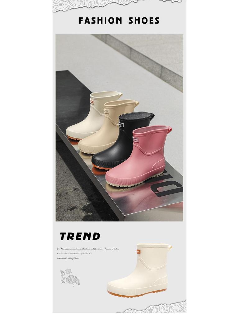 Модные женские резиновые сапоги в японско-корейском стиле — водонепроницаемые, нескользящие, прочные, с мягкой подошвой, удобные для использования на открытом воздухе, в магазинах, на кухне.