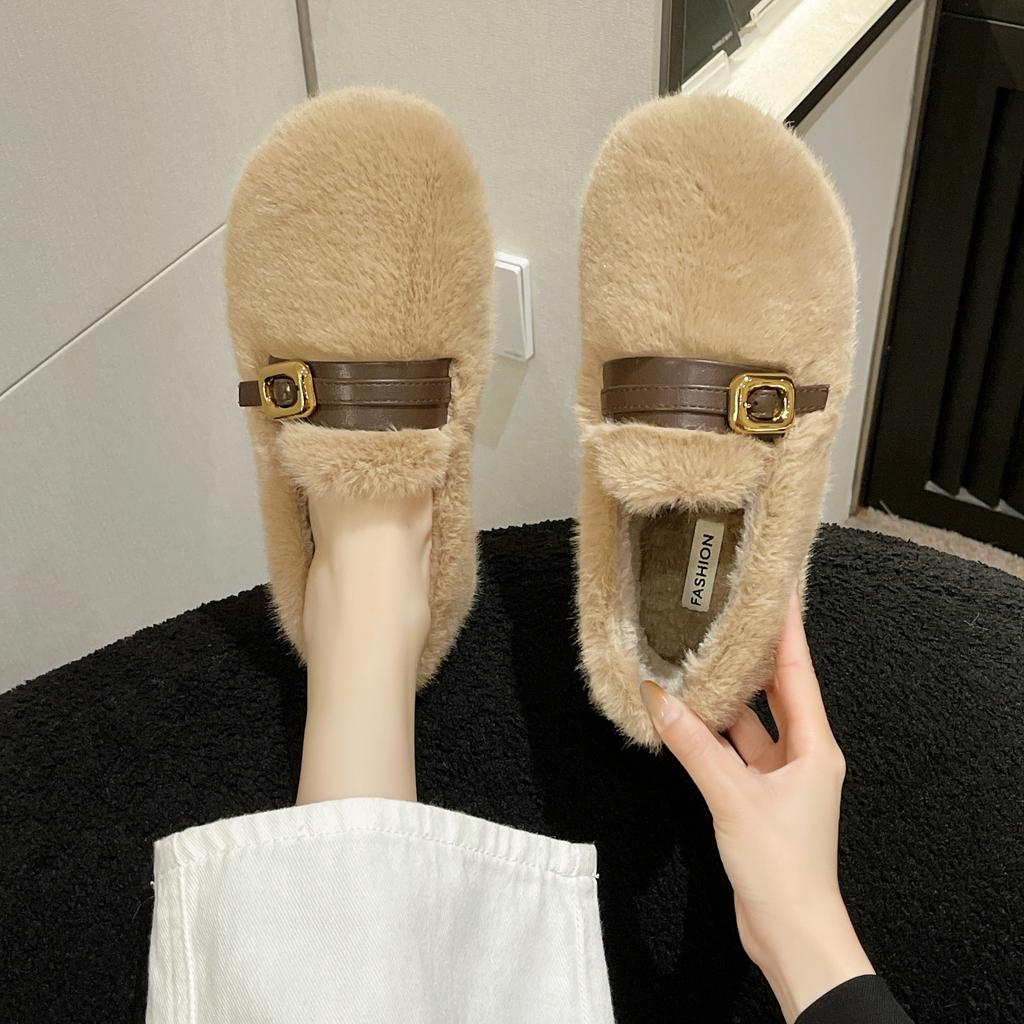 Осенние и зимние бархатные туфли Doudou маленького размера из хлопка, женские туфли, чтобы сохранить тепло, пушистые туфли на толстой подошве, женские мягкие подошвы легко носить, пух