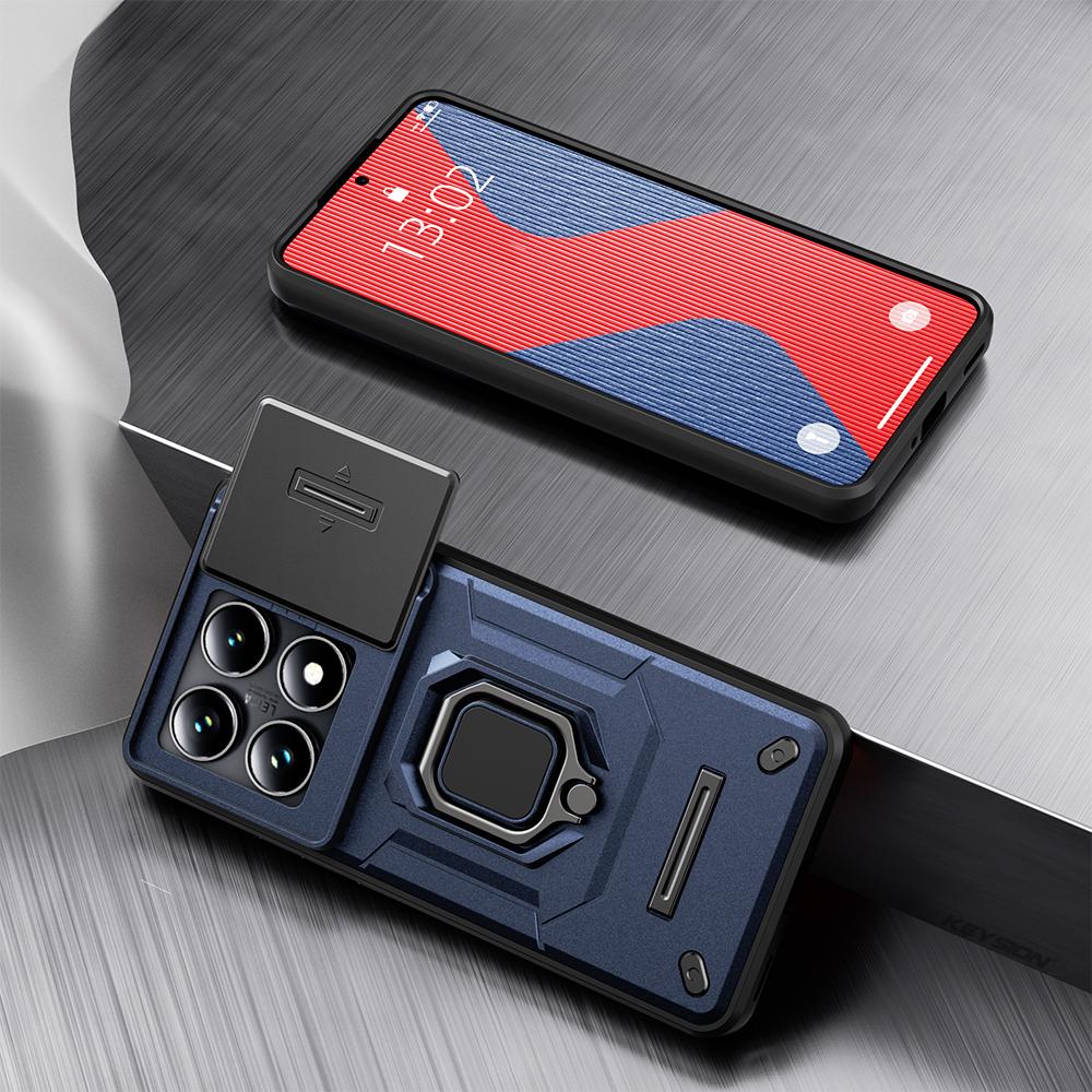 KEYSION Противоударный защитный чехол для Xiaomi 14T Pro 5G Slide Camera Защитное кольцо Подставка для телефона Задняя крышка для Xiaomi 14TPro 14T 5G