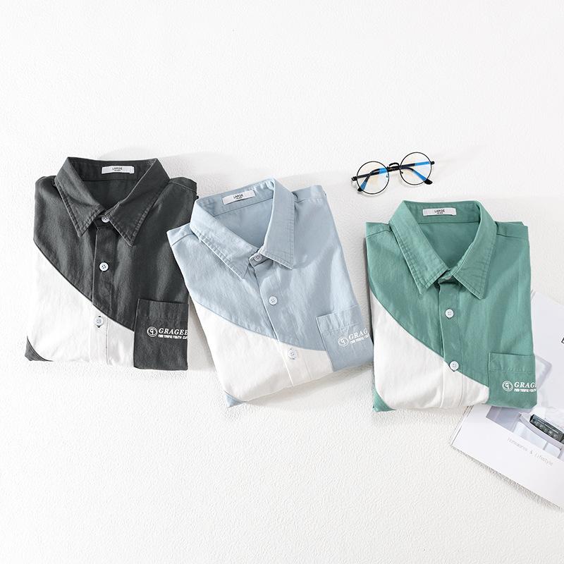 Корейская мода пэчворк мужские рубашки летние повседневные красивые рубашки с коротким рукавом из чистого хлопка мягкая и удобная мужская одежда