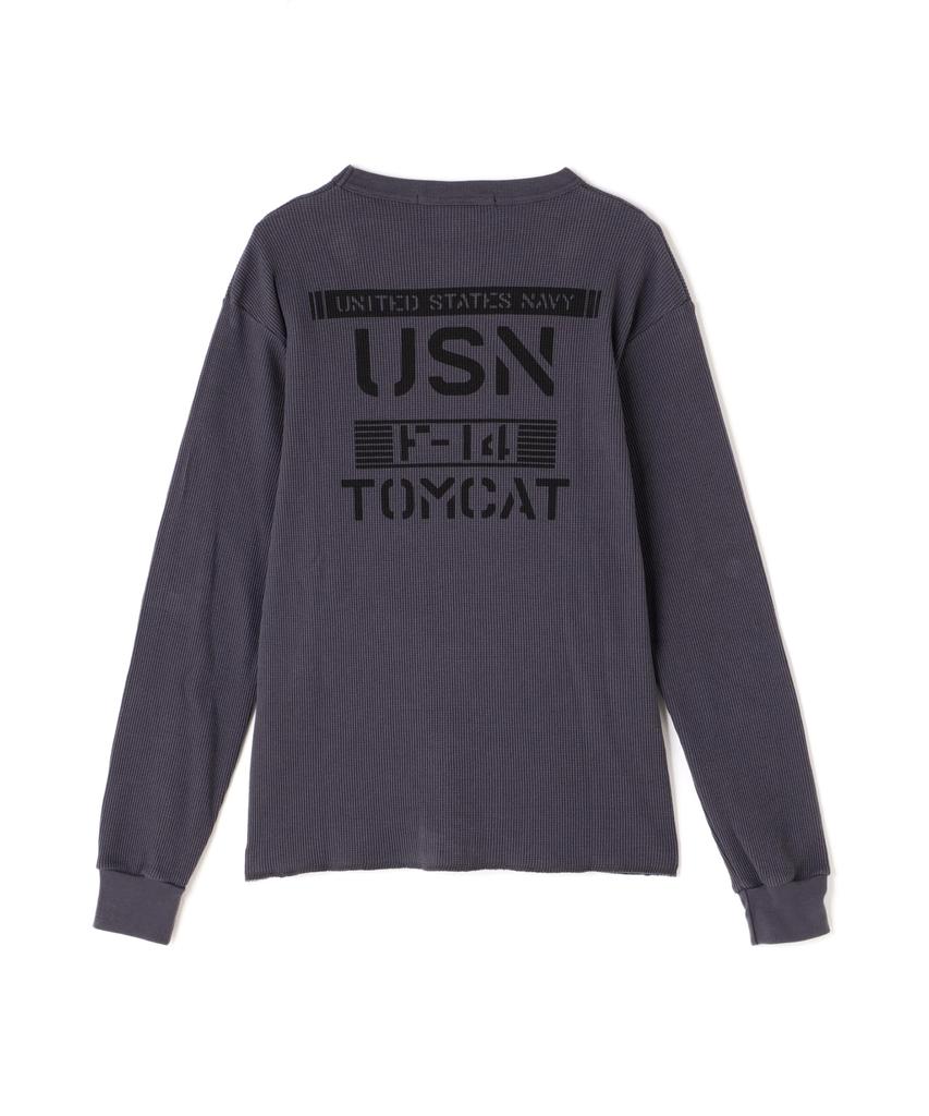 AVIREX MINI WAFFLE Long Sleeve Size T-SHIRT, Men's T-Shirt, M, 410, Charcoal, 783-5130015