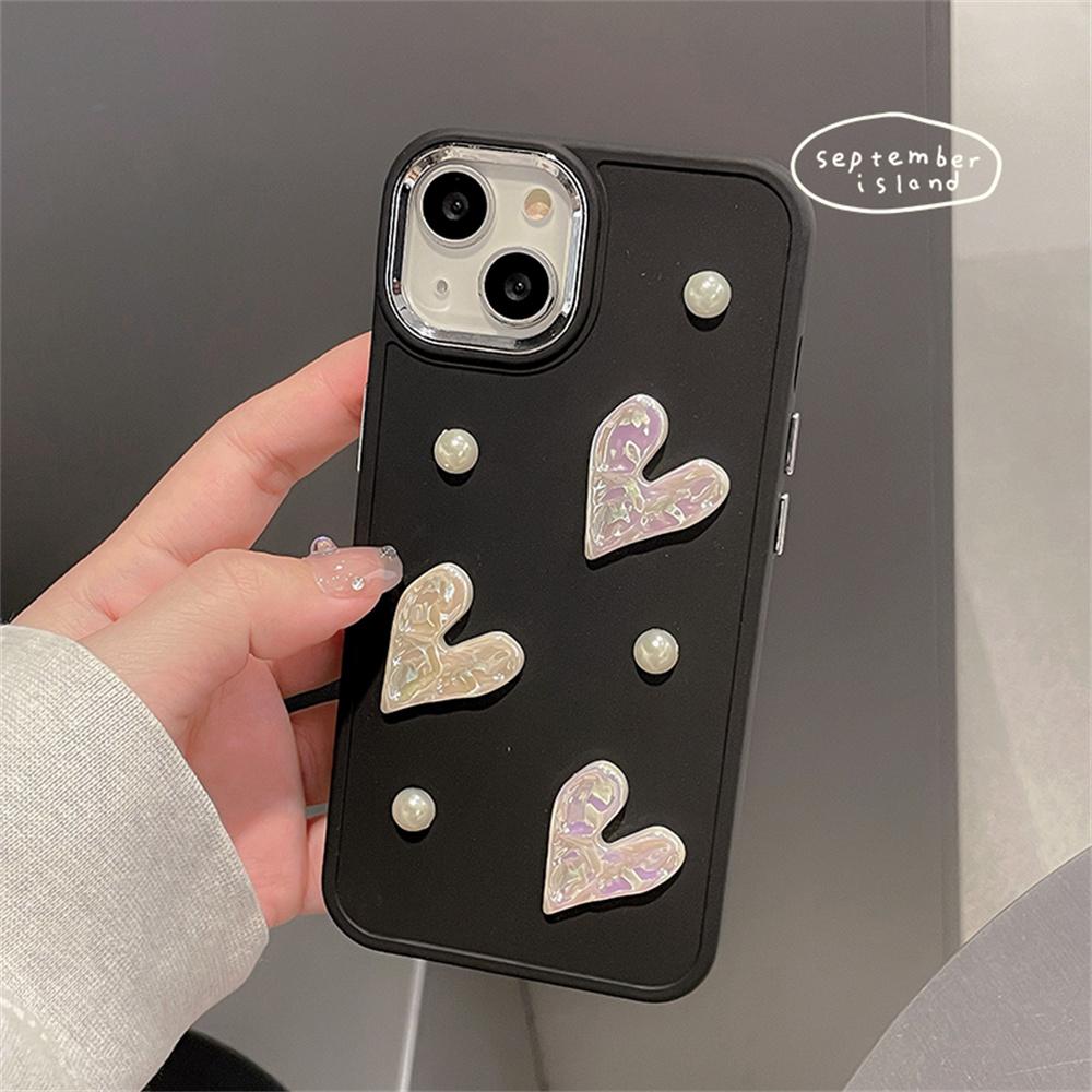Ins Корейский 3d Laser Love Heart Pearl Мягкий чехол для телефона для Iphone 14 12 11 13 Pro Max Xr X Xs Max Защитная задняя крышка с покрытием
