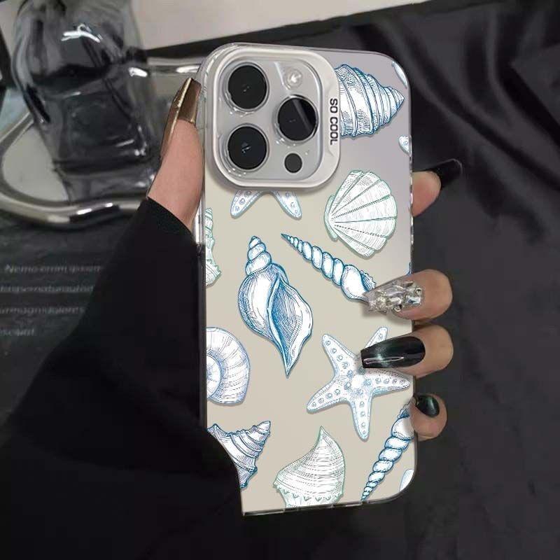 Синий Чехол-Звезда Ракушка для Телефона Для IPhone 16 15 14 13 12 11 Pro Max Матовый Жесткий Задний Чехол Для Iphone 16 Pro 16E Чехол Cover Funda