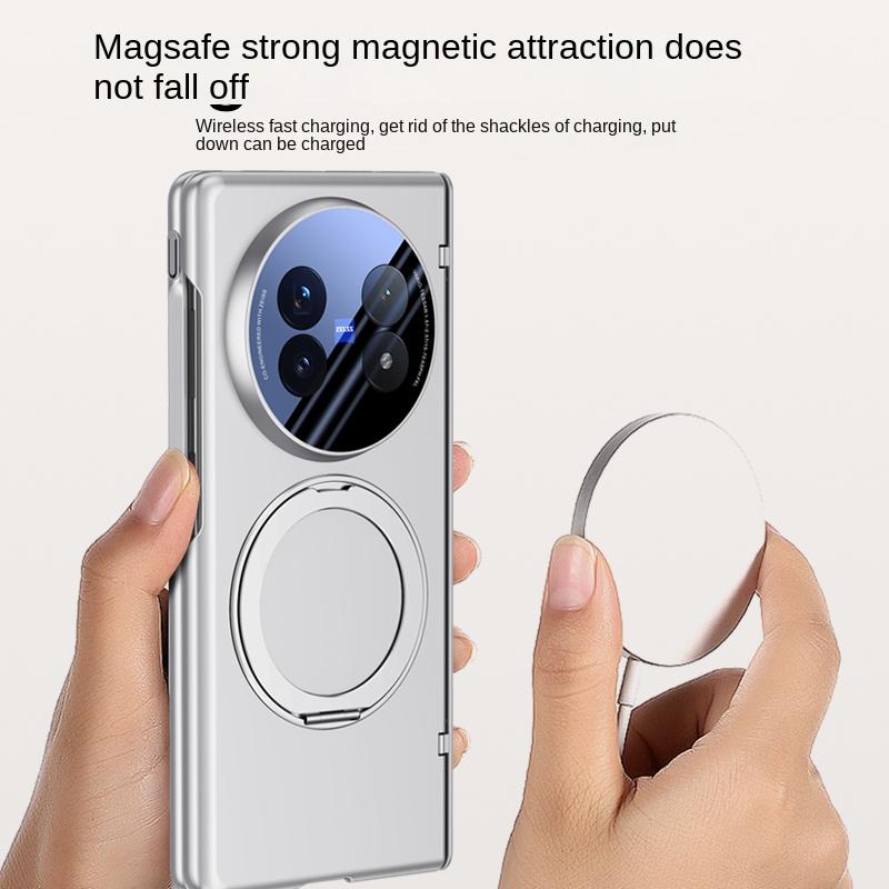 Для VIVO X Fold 5 360° Вращающаяся Кожаная Магнитная Линза Полная Защита Закаленное Стекло Магнитный Ударопрочный Чехол для Телефона